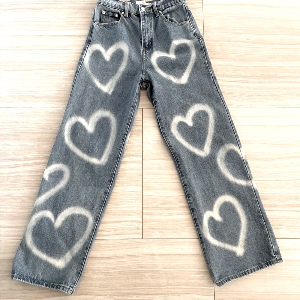 Adika Denim Five Pocket High-Rise Jeans with Heart Design, Size S